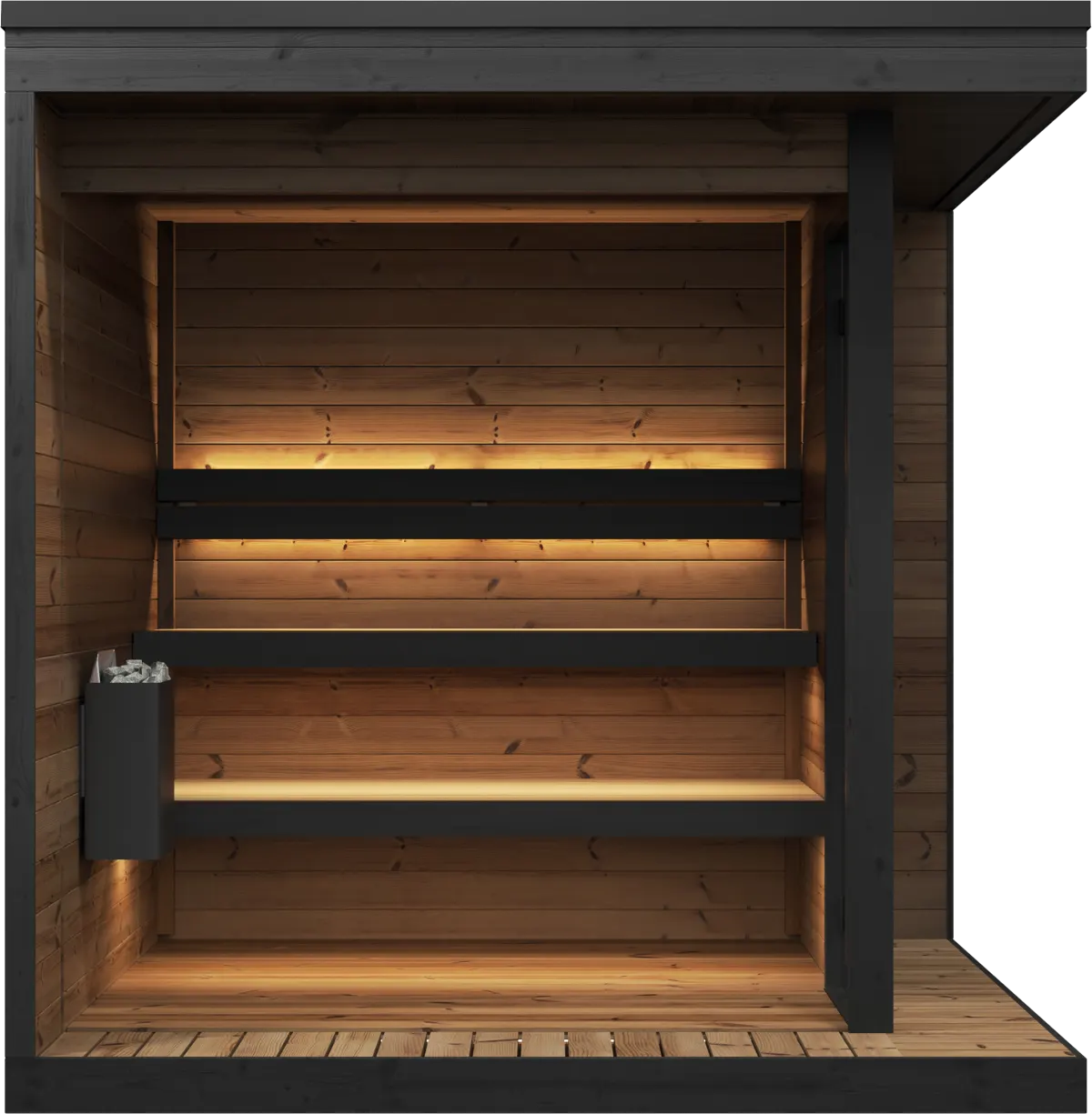 Yakia 400 L outdoor sauna, front view