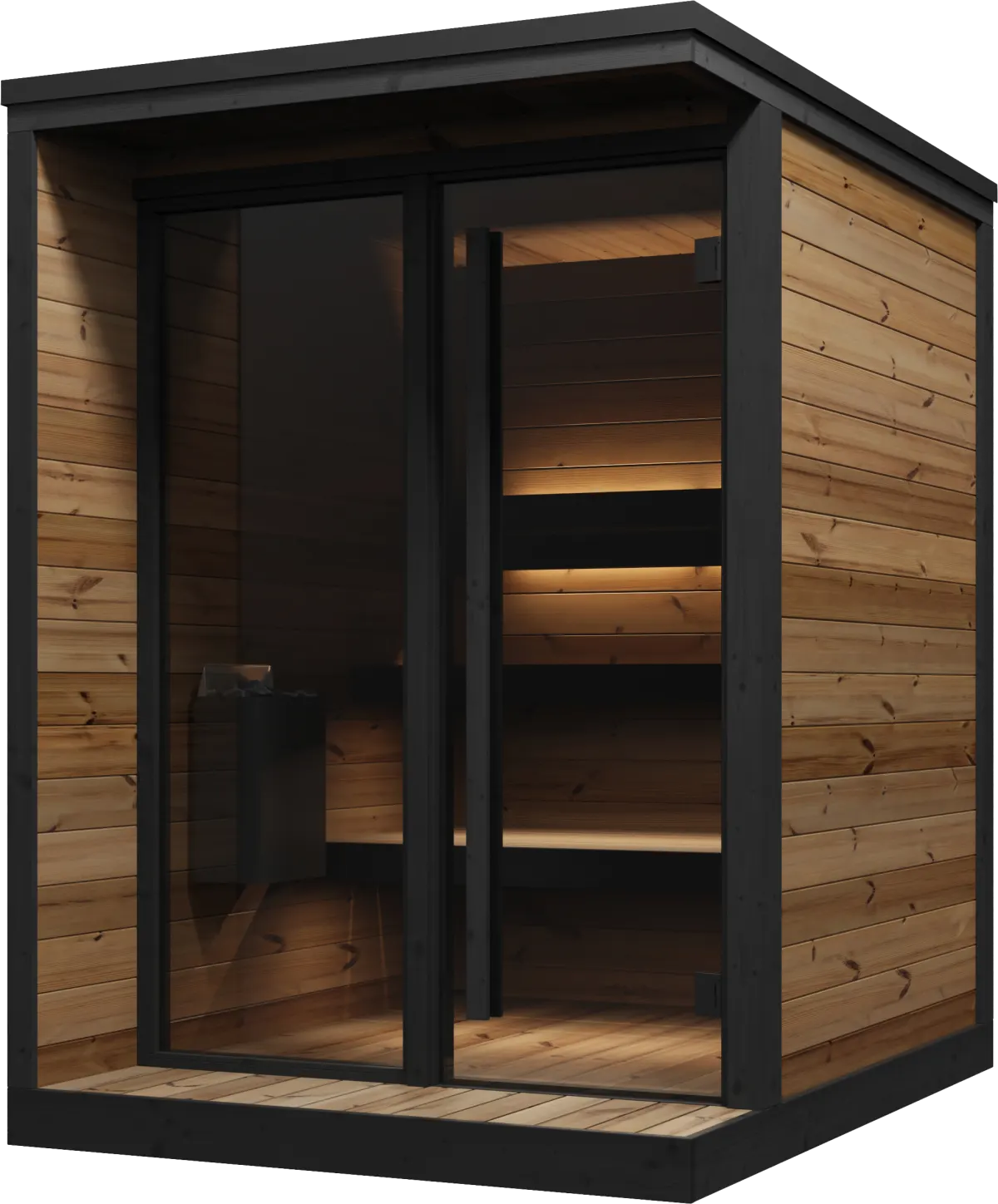 Yakia 400 S outdoor sauna, three-quarter view